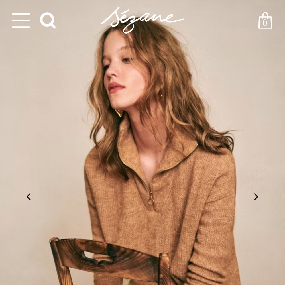 Sézane Johnny Jumper quarter zip in Camel